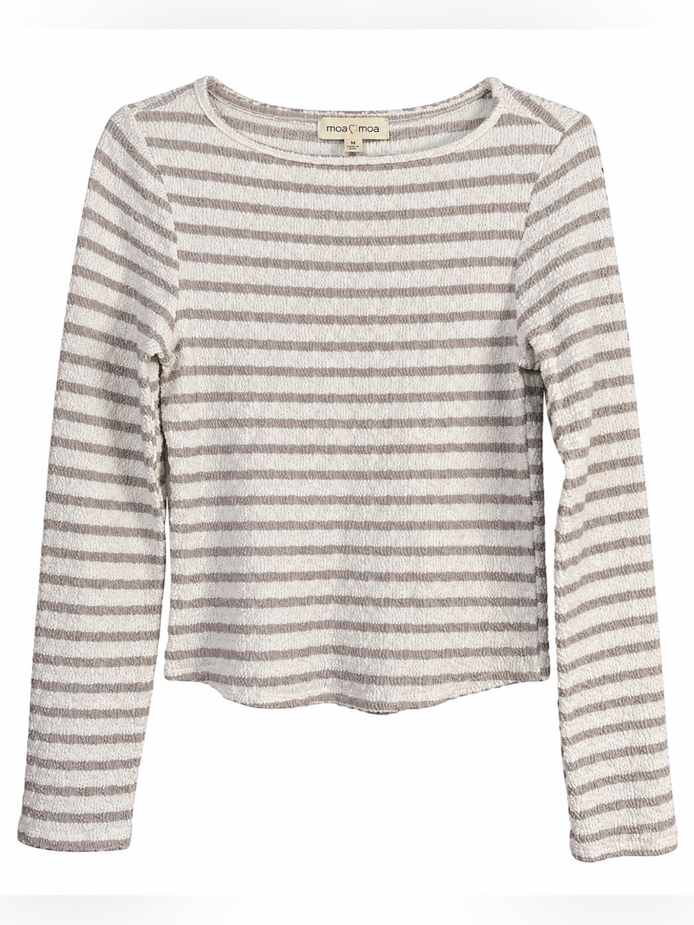 moa moa White & Taupe Striped Textured Knit Long Sleeve Top Size M